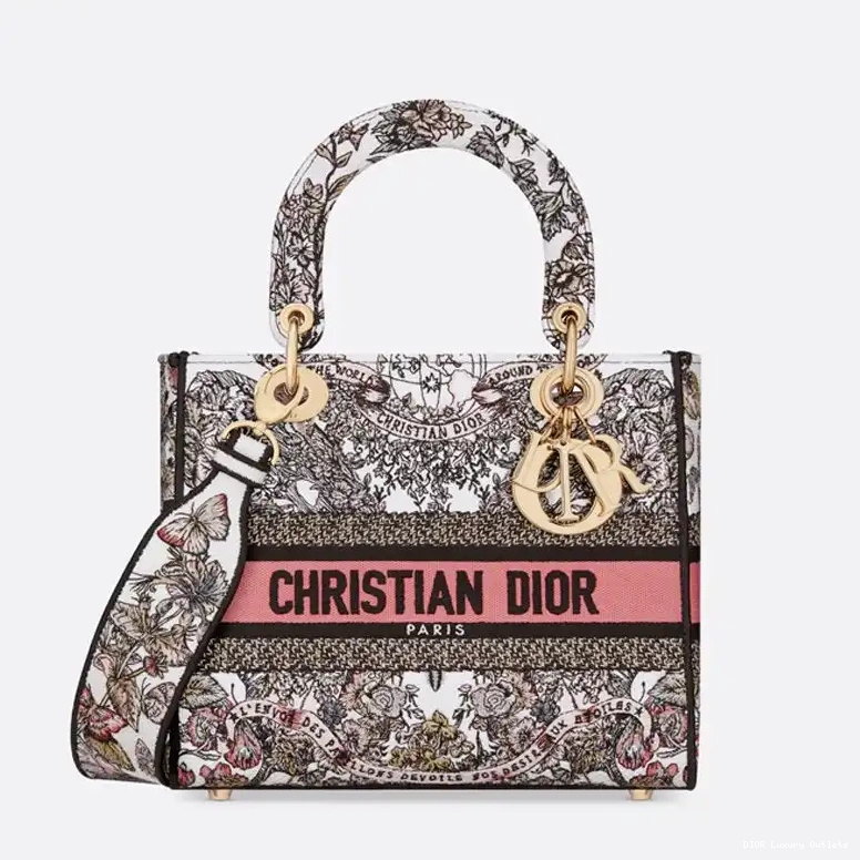 Canvas Bag White Motif Around Lady The D-lite World Pink Butterfly Medium 0629 Luxury